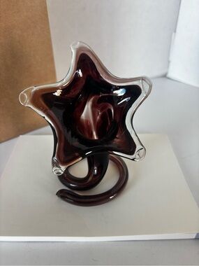 Vintage Blown Glass Murano Style Trumpet Star Vase Brown/Purple 5”